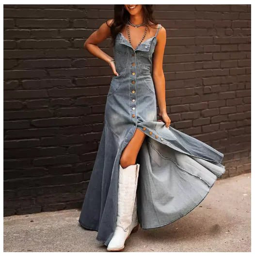 ladies summer swing dresses Vintage Washed Denim Dress – Women's Edition – Hstrends WASH CARE Width:Narrow LULU FALL DRESSES Grey Sequin Gown with