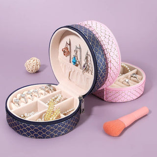 Small round jewellery organiser  box in Navy and Pink