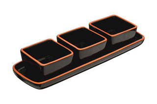 Calisto Terracotta Set Of 3 Dip Bowls With Tray In Black