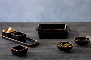 Calisto Terracotta Set Of 3 Dip Bowls With Tray In Black