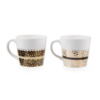 London Set Of Two Leopard Print Mugs