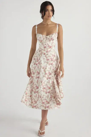 Long Sleeveless Elegant Flowers Dress