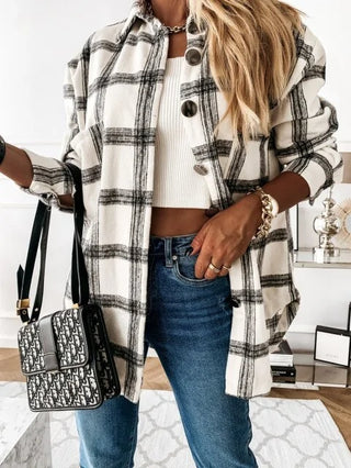 Oversize Women's Plaid Shirt Jacket - Hstrends