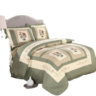 100% Cotton Quilted Water Wash Quilt Three - piece Set Four - piece Set Real Split Embroidered - Hstrends