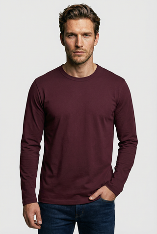 Bevis Long Sleeve Cotton T-shirt - Burgundy
