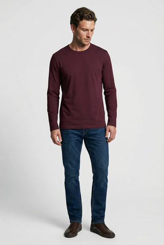 Bevis Long Sleeve Cotton T-shirt - Burgundy