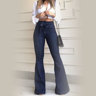 High-waisted Micro-elastic Belt Flared Wide-leg Women Jeans