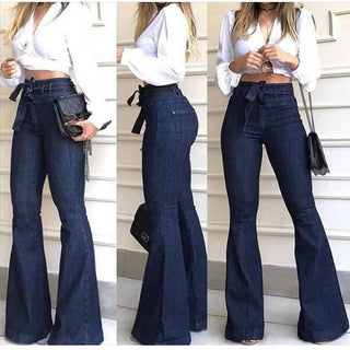 High-waisted Micro-elastic Belt Flared Wide-leg Women Jeans