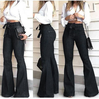 High-waisted Micro-elastic Belt Flared Wide-leg Women Jeans