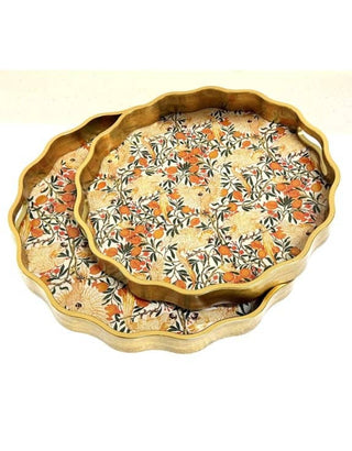 Set Of 2 Brushed Gold Cockatoo & Pomegranate Serving Trays