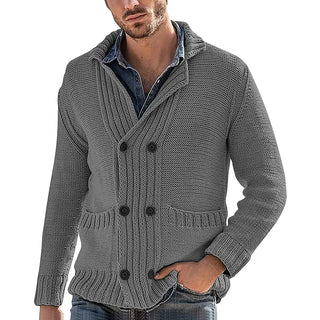 Men's Solid Color Lapel Long Sleeve Knit Jacket
