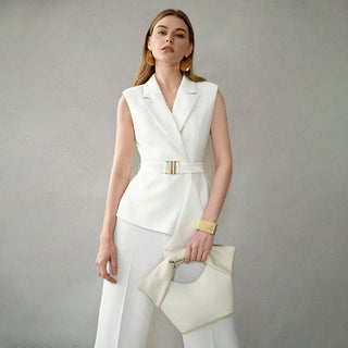 Plain Versatile Slim-Fit Two-Piece Trouser and sleeveless shirt Set