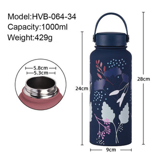 1L Insulated Large Capacity Wide Mouth Portable Vacuum Sports Water Bottle - Hstrends