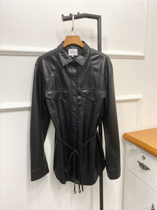 Nordic Style NANUSHK@belt Plain Leather Jacket Women&#039;s Jacket Lapel Motorcycle Imitation Leather Leather Jacket 2022 Spring And Summer