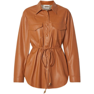 Nordic Style NANUSHK@belt Plain Leather Jacket Women&#039;s Jacket Lapel Motorcycle Imitation Leather Leather Jacket 2022 Spring And Summer