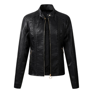 Long - sleeved Short Women Pu Leather Jacket Leather Biker Jacket - Hstrends