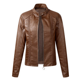 Long-sleeved Short Women Pu Leather Jacket Leather Biker Jacket