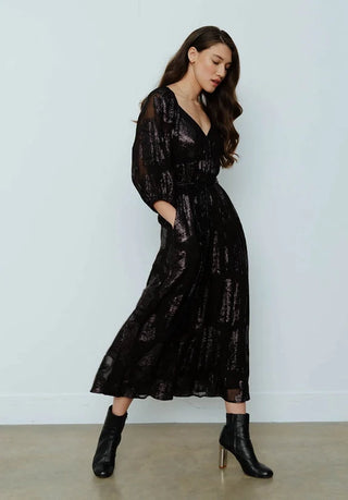 Lily and Lionel Exclusive Katherine Dress Black Floral Lurex 70's look - Premium Party Wear from Lily and Lionel - Just £250! Shop now at hstrends