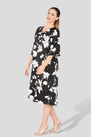 Mono Floral Print Oversized Shift Midi Dress One size Uk 8-16