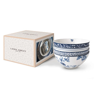 Laura Ashley Ensemble de 4 bols à roses en porcelaine verte en bleu et blanc