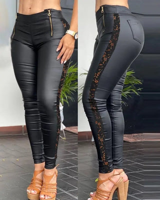 Crochet Lace Leather Skinny Pants / Trouser