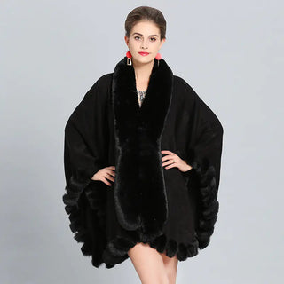 Winter Thick Shawl with Imitation Fox Fur Collar