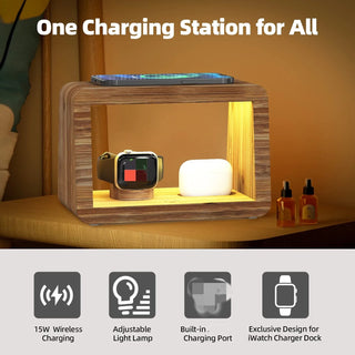 4 In 1 Bamboo Wood Desk Organizer Wireless Charging Dock Station Mobile Phone Holder - Hstrends