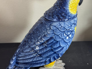 Yellow & Blue Ceramic Parrot Storage Jar/Vase