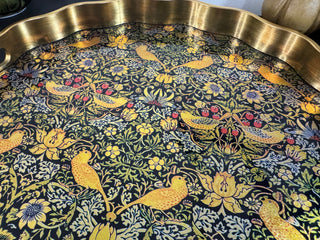 Waved Set Of 2 Brushed Gold Strawberry Thief Serving Trays