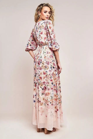 GODDIVA OMBRE FLORAL PRINTED WRAP MAXI DRESS