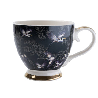 Footed Mug in Oriental Heron Design with Gold Rim in Gift