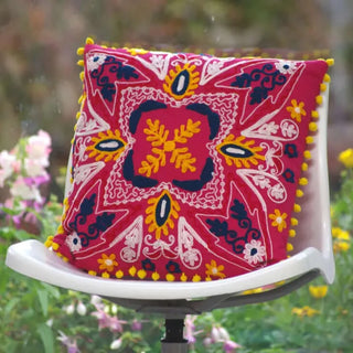 Suzani Floral & Woolen Embroidered Cotton Cushion Cover 18' - Premium cushion cover from hstrends - Just £24! Shop now at hstrends