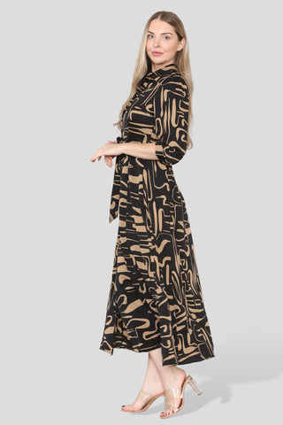 Brown Swril  Tiger Print Print Maxi Shirt Dress