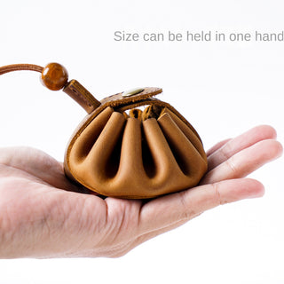 Handmade Genuine Leather Drawstring Coin Bag for Men And Women