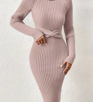 CozyFit High Collar Slim Knit Dress - Hstrends