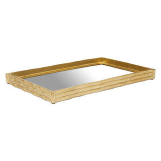 Hiba Gold Finish Bamboo Effect Mirrored Tray