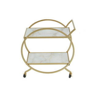 Avantis White Marble And Gold 2 Tier Drinks Trolley