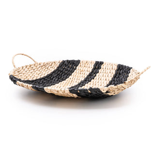 Rush Woven Plate Black Stripe Pattern with Handles 35cm