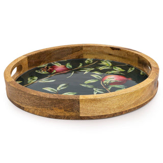 Handcrafted Pomegranate Round Wooden Tray 30cm - Hstrends