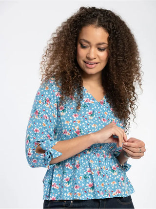 Peplum Blouse in Blue Flower Print - Premium Blouse from Pentlebay - Just £29! Shop now at hstrends