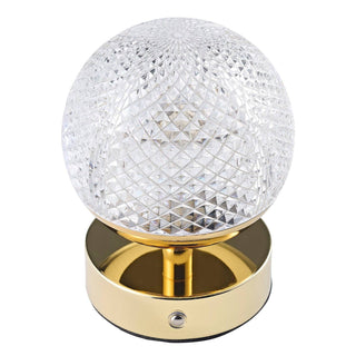Modern Gold Rechargeable Touch Dimmable Table Lamp with Patterned Glass Shade
