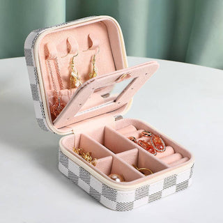 Square print jewellery organiser box: Grey/White