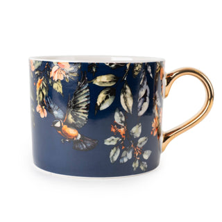 Straight Sided Mug with Gold Handle - Garden Blooms Blue - Hstrends