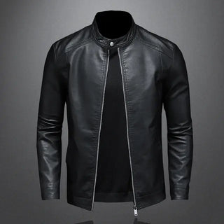 Men Stand Collar Spring Autumn Slim Pu Leather Jacket