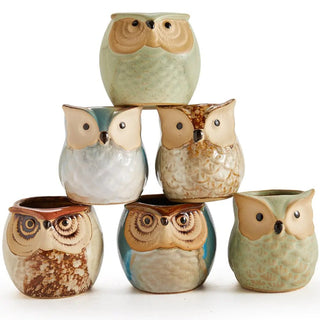 6 - Piece Owl Pot Ceramic Glaze Base Set - Hstrends