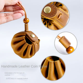 Handmade Genuine Leather Drawstring Coin Bag for Men And Women
