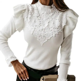 Long Sleeve Ruffle Lace Blouse - Hstrends