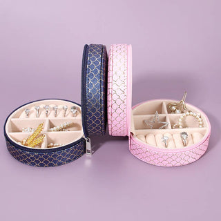 Small round jewellery organiser  box in Navy and Pink