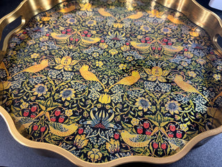 Waved Set Of 2 Brushed Gold Strawberry Thief Serving Trays