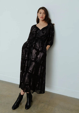 Lily and Lionel Exclusive Katherine Dress Black Floral Lurex 70's look - Premium Party Wear from Lily and Lionel - Just £250! Shop now at hstrends